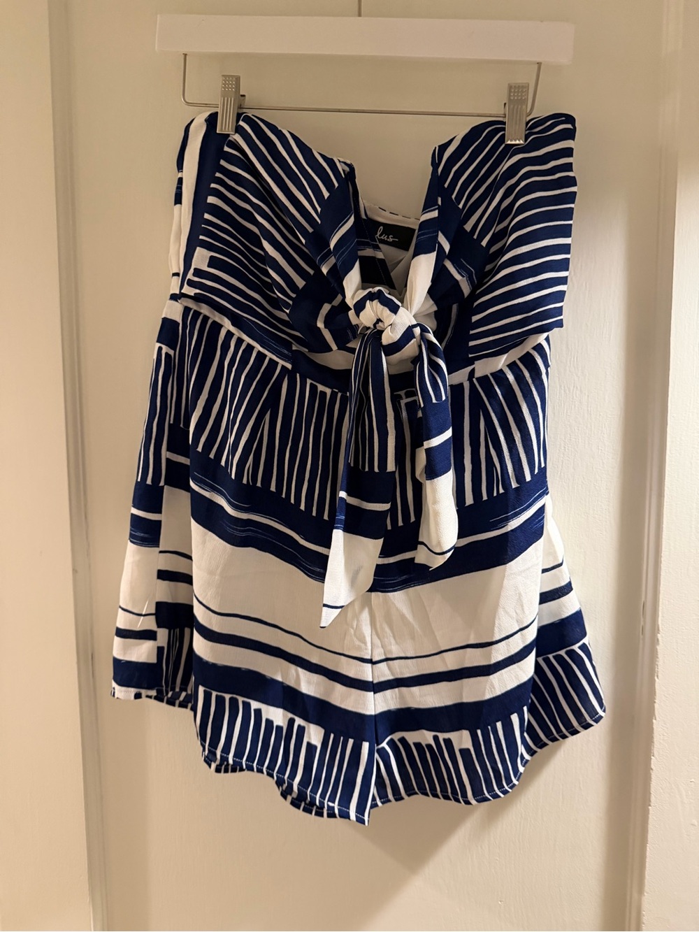 Lulu's Navy and White Striped Tie-Front Romper